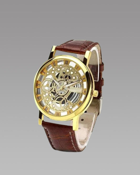 Unique Gold Dial Leather Analog Watch - for Men